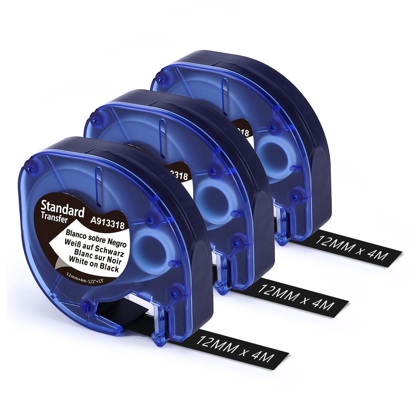 Aken Compatible with Dymo Letratag Ribbon White on Black 12mm x 4m A913318 913318, Compatible with Dymo LetraTag LT-100H LT100T XR 200B