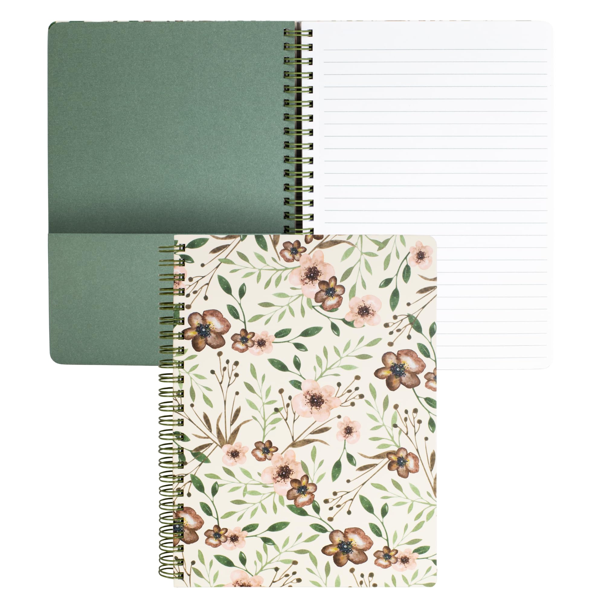 Steel Mill & Co Cute Green Mini Spiral Notebook, 8.25" x 6.25" Journal with Durable Hardcover and 160 Lined Pages, Woodland Floral