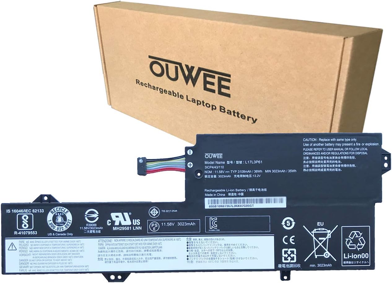 OUWEE L17L3P61 Laptop Battery Compatible with Lenovo IdeaPad 320S-13IKB Yoga 330-11IGM 720-12IKB Flex 6-11IGM Series L17C3P61 L17M3P61 5B10N87357 5B10N87358 5B10N87359 11.58V 36Wh 3108mAh(Shape-A)
