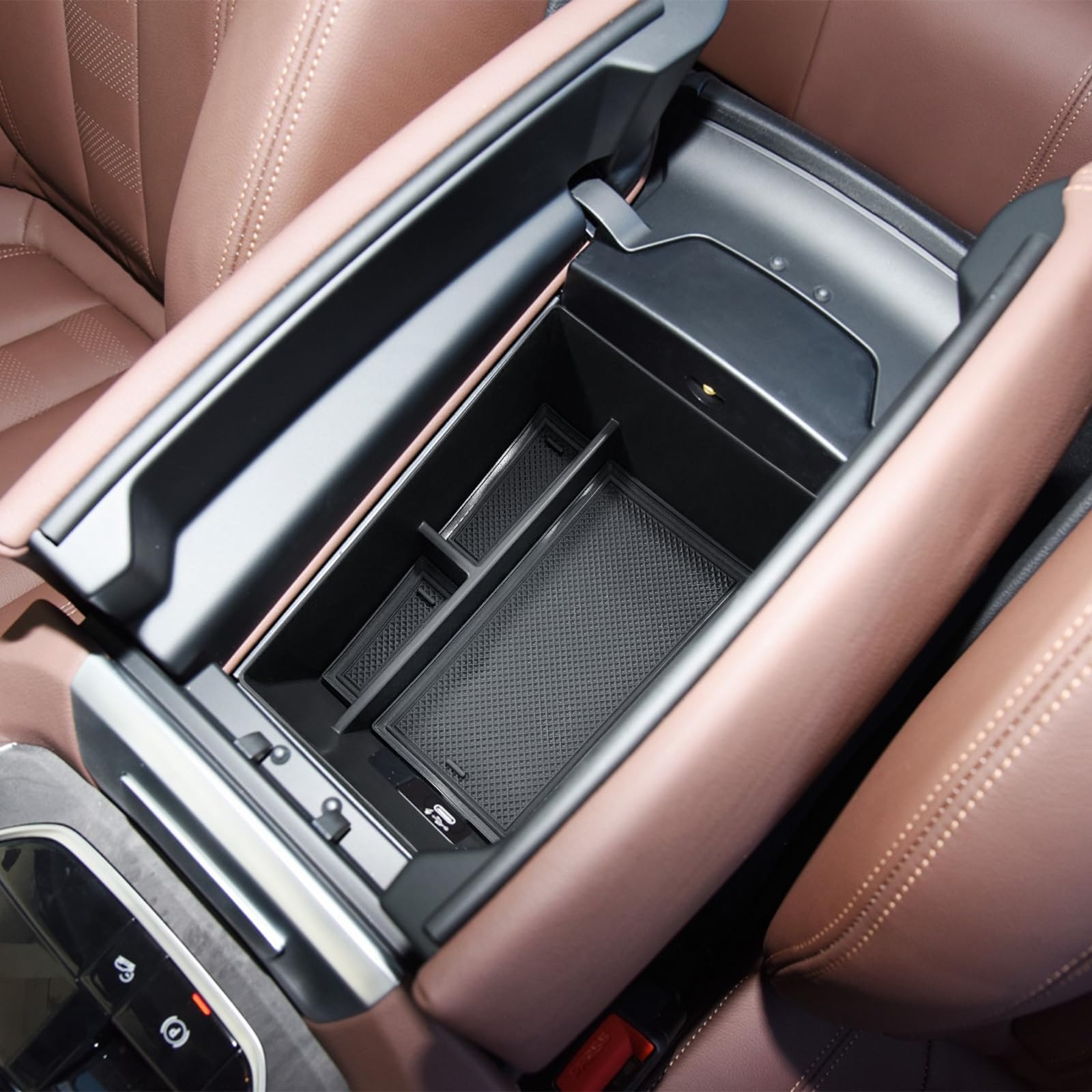 Photo 1 of HGWEI Center Console Organizer Compatible with BMW X5/G05 X7/G07 2019-2026, X6/G06 2020-2026 Armrest Storage Box Insert Tray with Rubber Mat, Black