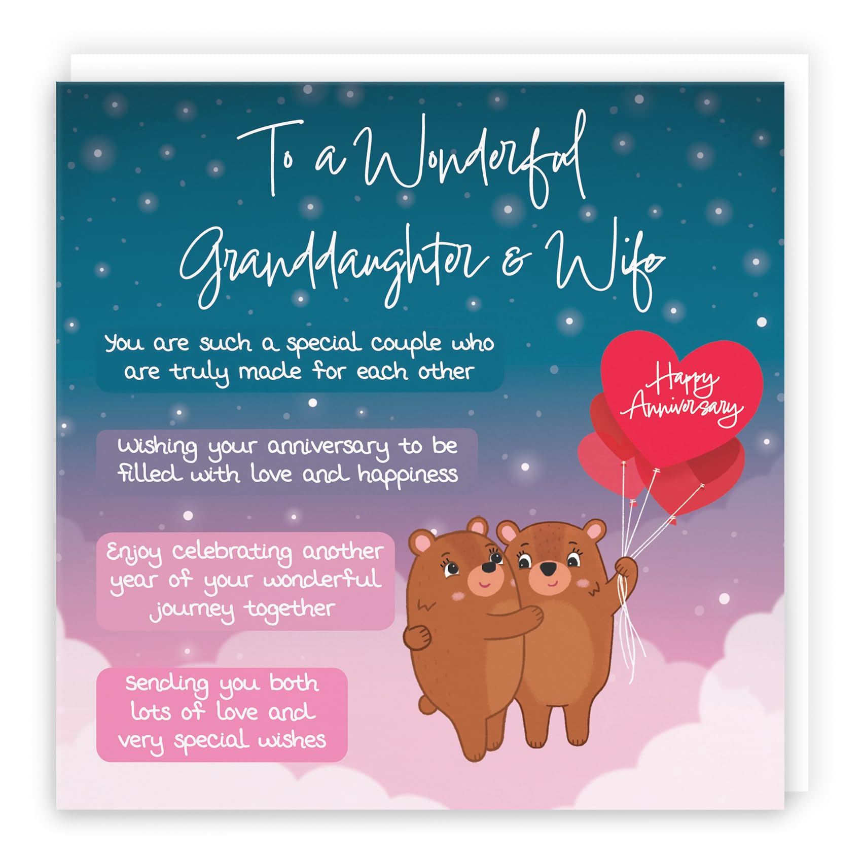 Hunts England - Granddaughter And Wife Poem Anniversary Card - Starry Night - Cute Bears - Verse Anniversary Card For Granddaughter And Wife - Happy Anniversary Granddaughter And Wife Anniversary Card