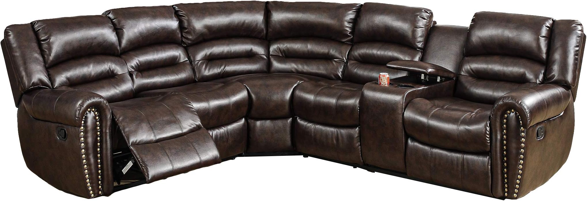 Poundex Tamanna Brown Bonded Leather Reclining Sectional Sofa
