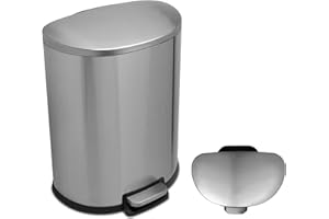 QUALIAZERO 50L/13 Gallon Stainless Steel Trashcan, Soft Close Lid & Smudge-Free Finish, Ideal for Home and Business Use, D Shape (Stainless Steel)