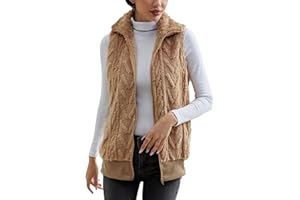YAFINMO Womens Fuzzy Sherpa Fleece Jacket Lightweight Vest Cozy Sleeveless Cardigan Zipper Waistcoat Outerwear with Pockets