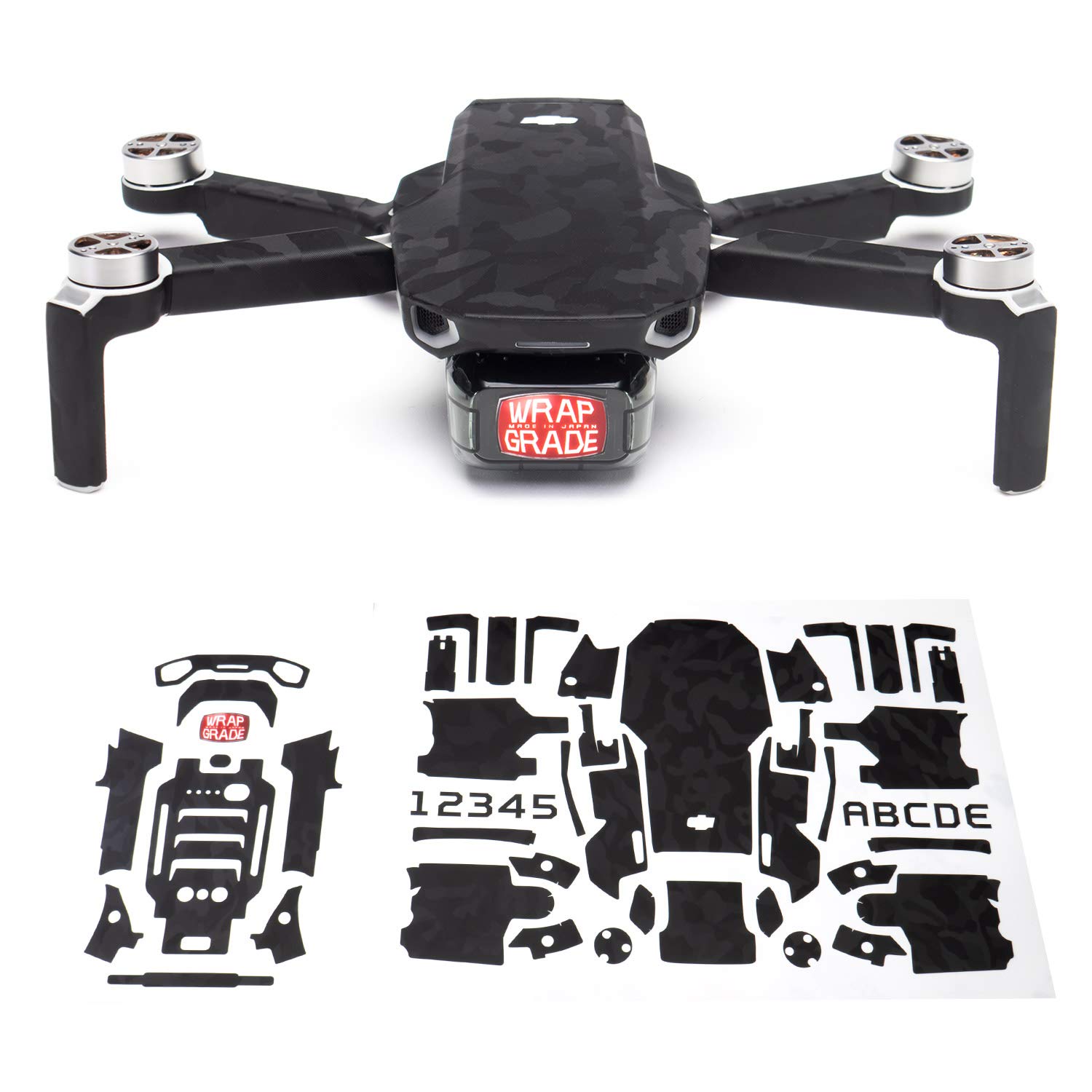 Wrapgrade Skin Sticker Set Compatible with DJI Mini 2 (BLACK BUMPY CAMO)