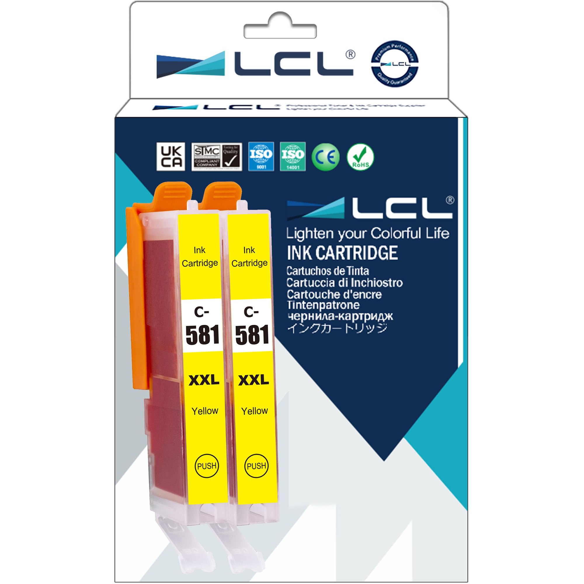 LCL Compatible Ink Cartridge CLI-581 CLI-581Y CLI-581XL CLI-581XXL Y 1997C001 12.5 ml (2 Yellow) Replacement for Canon Pixma PIXMA TS8150 TS8151 TS8152 TS9150 TS9155 TS8250 TS8251 TS8252 Printer