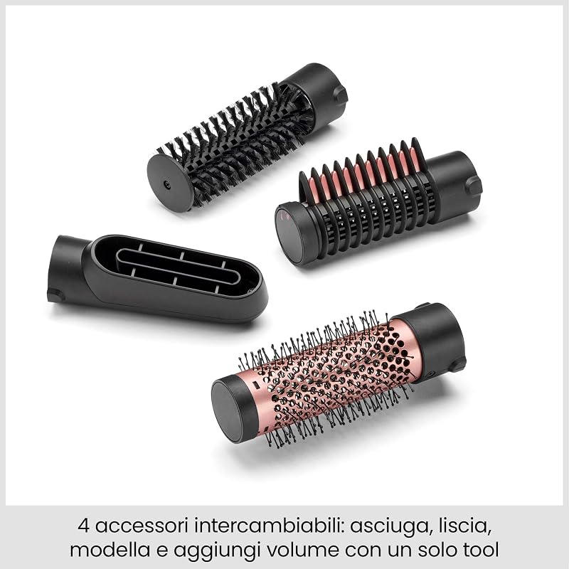 Spazzola ad aria, 4 accessori intercambiabili per lisciare, modellare e dare volume, funzione anti-crespo, 2 temperature + aria fredda, AS126E