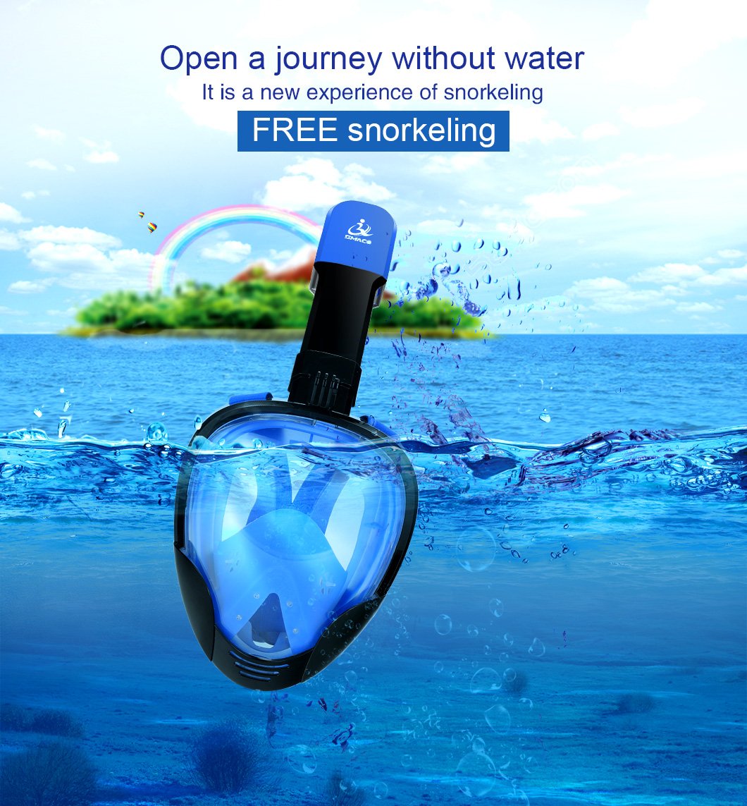 Jasontric Snorkel Mask Full Face with Detachable Mount Pivot for GoPro Arm Large View Free Breath Dry Top Set Leakproof Fogproof for Adult (Blueblack)