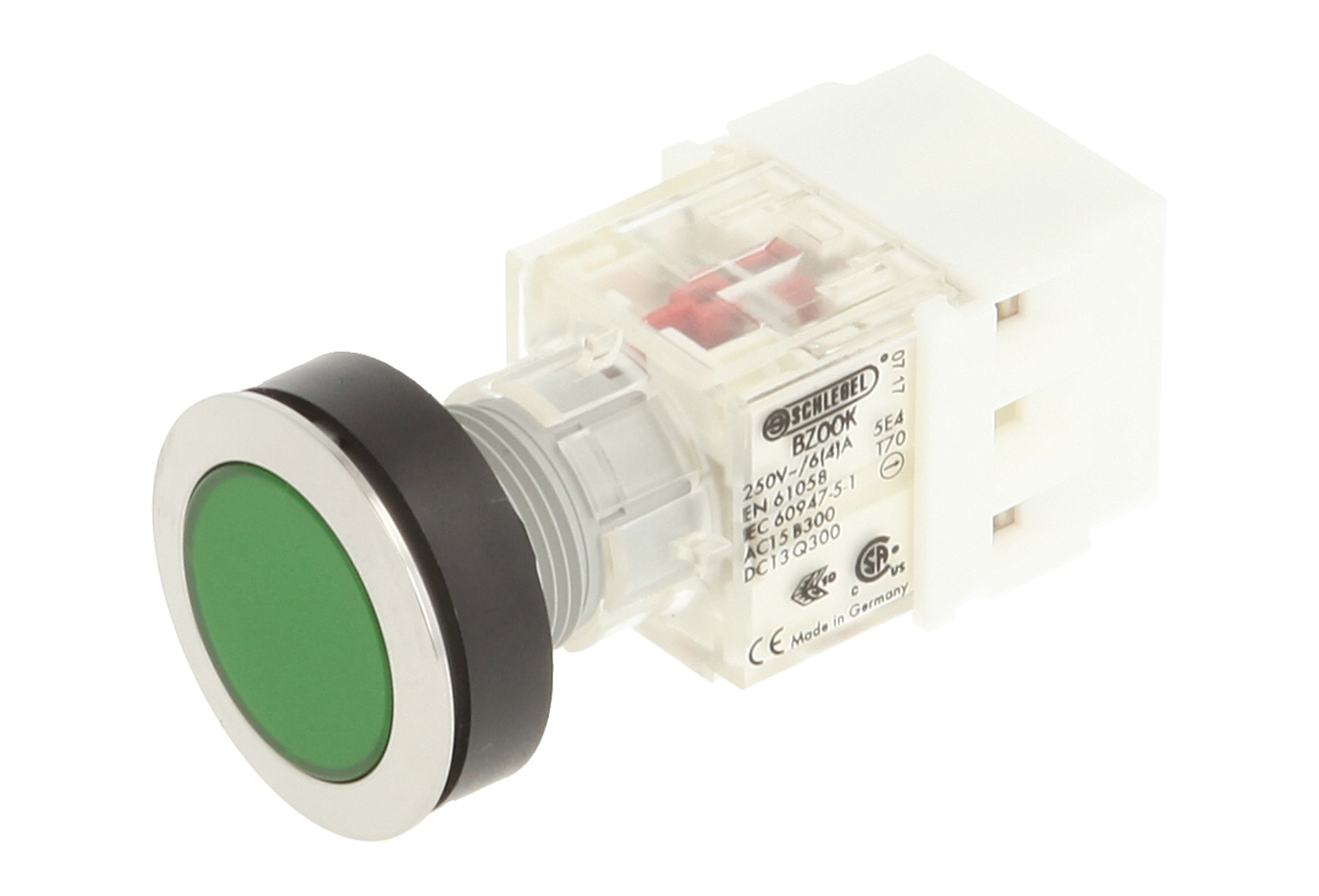 Schlegel 23.000.495 Push Button Stainless Steel, Green Button Cap, Push Contact Sensor 2 Openers, Screw Connection