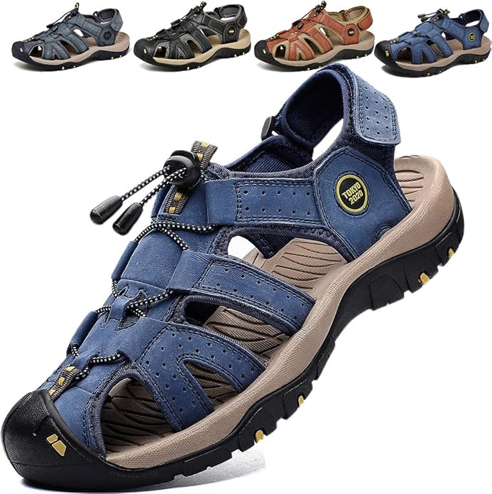 Qfaster Sandales à bout fermé pour homme En cuir Pour la marche, la
