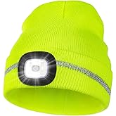 MELASA Reflective Stripe LED Beanie Safety High Visibility Winter Hat with Light for Outdoor Work Sports Gifts for Men Dad