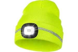 MELASA Reflective Stripe LED Beanie Safety High Visibility Winter Hat with Light for Outdoor Work Sports Gifts for Men Dad