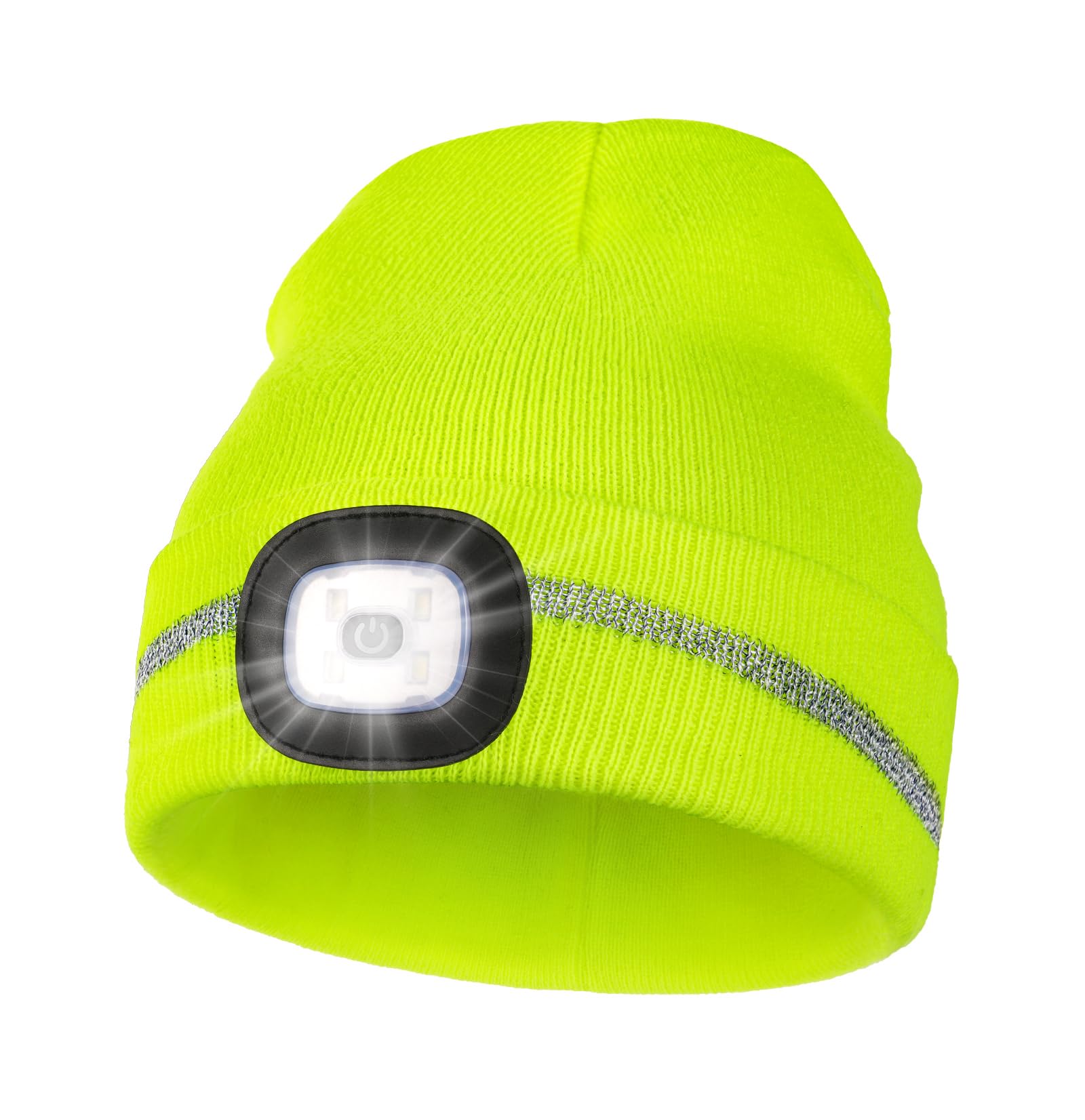 MELASA Reflective Stripe LED Beanie Safety High Visibility Winter Hat with Light for Outdoor Work Sports Gifts for Men Dad