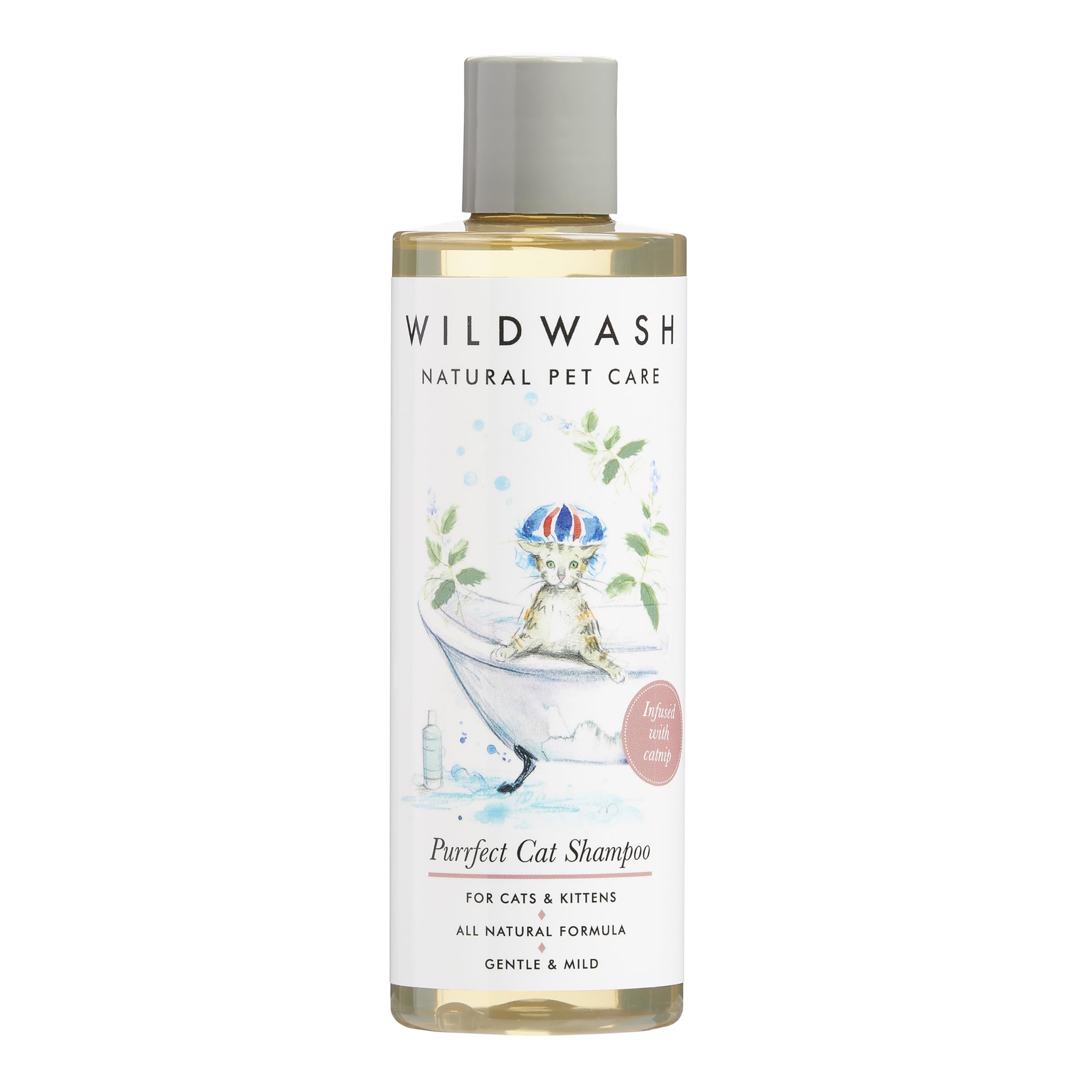 WildWash Purrfect Cat Shampoo with Added Catnip 250ml - Makes Bathtime Fun Time, Adds Shine and Luminosity to Dull Hair - Natural, Sulphate and Paraben-Free for Sensitive Skin