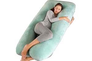 Amagoing 55 inches Pregnancy Pillows for Sleeping, U Shaped Maternity Full Body Pillow for Pregnant Women with Hip, Leg, Back, Belly Support, Washable Velvet Cover Included (Mint Green)