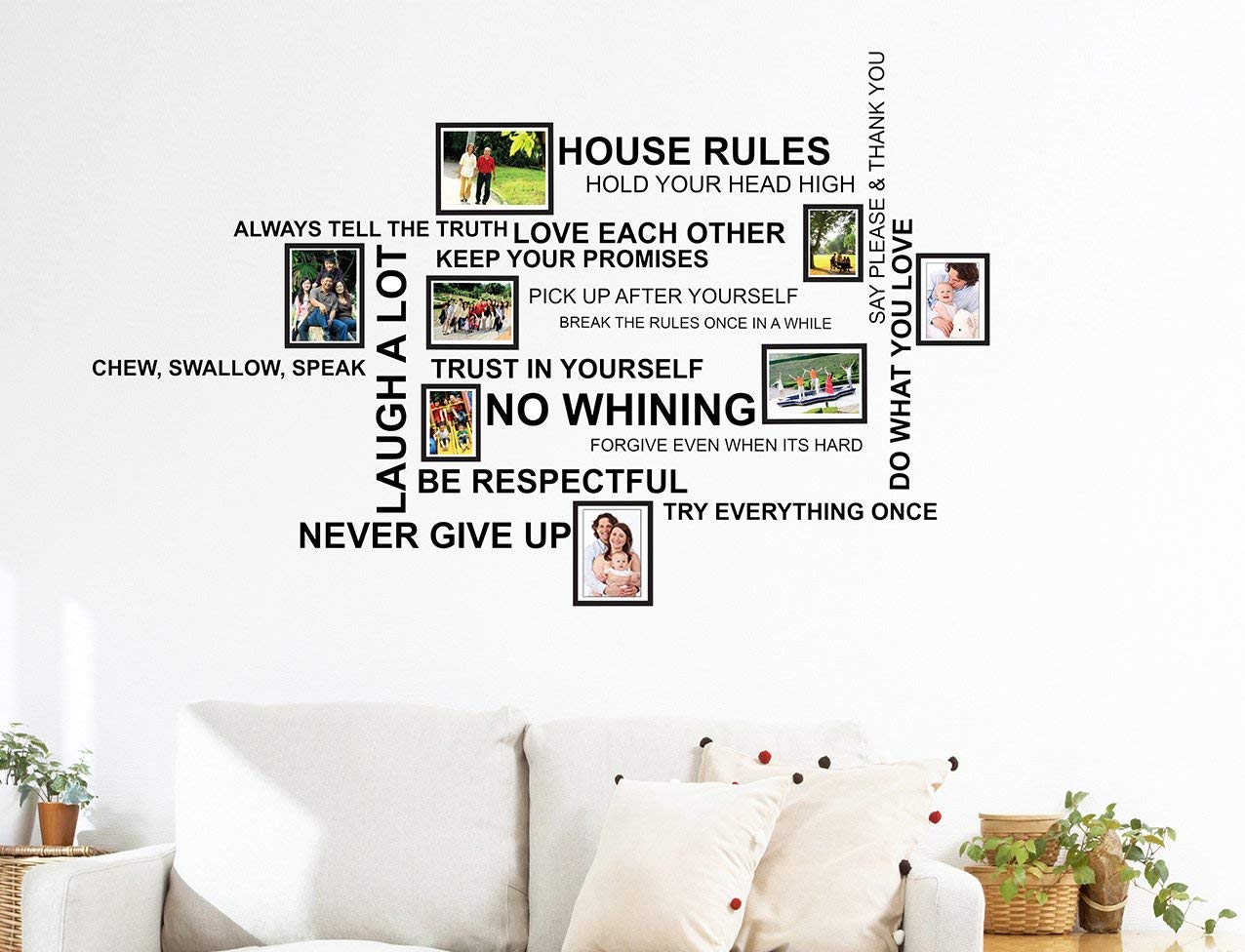 Wallflexi House Rules Quote Birdcage Wall Stickers with Photo Frame, Multi-Colour