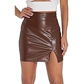 GUANYY Womens Leather Skirt High Waisted Stretchy Slit Faux Pleather Bodycon Party Mini Skirts