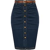 Belle Poque Denim Pencil Skirt for Women Ruched Bodycon Jeans Skirt with Belt High Waisted Pencil Skirts