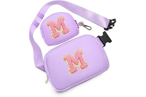 SAWGOS Birthday Gifts for 4 5 6 7 8 9 10 11 12 13 Year Old Girls, Crossbody Bags Fanny Pack with Initial Letter Patch Cute Stuff for Women Girls Teens (M, Purple)