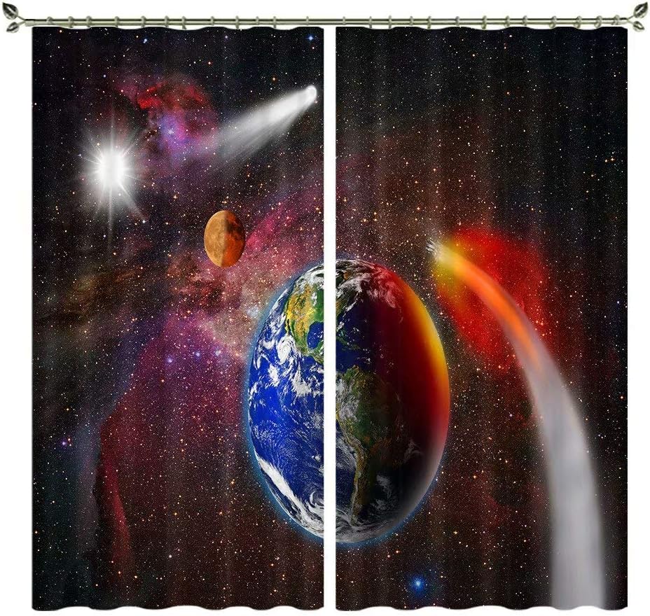 Redida Curtains Window Treatments Panels/Drapes (Set of 2)-Thermal Insulated Room Darkening Curtains for Living Room,Planet,142" W by 106''L