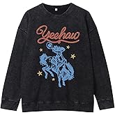 Cayxatiu Western Sweatshirts for Women Vintage Cowgirl Sweatshirt Acid Wash Cowboys Crewneck Horse Graphic Country Pullover