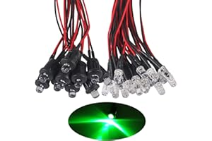 ATNSINC 40pcs/Set DC 12V 5mm LED Diodes Kit Diode Lamp Prewired Emitting Diodes with Holder for DIY Home Decoration (Green)