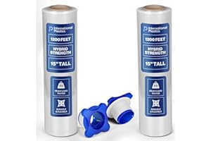 International Plastics Co. 15" Plastic Stretch Film/Wrap with Tension Handles 1200ft 500% Stretch Clear Durable Adhering Packing Moving Packaging Heavy Duty Shrink (Tension Handles, 2 Pack)