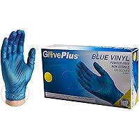 GlovePlus Industrial Blue Vinyl Gloves - 4 mil, Latex Free, Powder Free, Disposable, Non-Sterile, Food Safe, Large, IVBPF46100, Box of 100