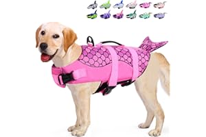 KOESON Dog Life Jacket Shark, Dog Life Vest with Rescue Handle, Ripstop Pet Float Coat for Swimming, Safety Dog Lifesaver Pet Life Preserver High Buoyancy Swimsuit for Small,Medium,Large Dogs Pink XL
