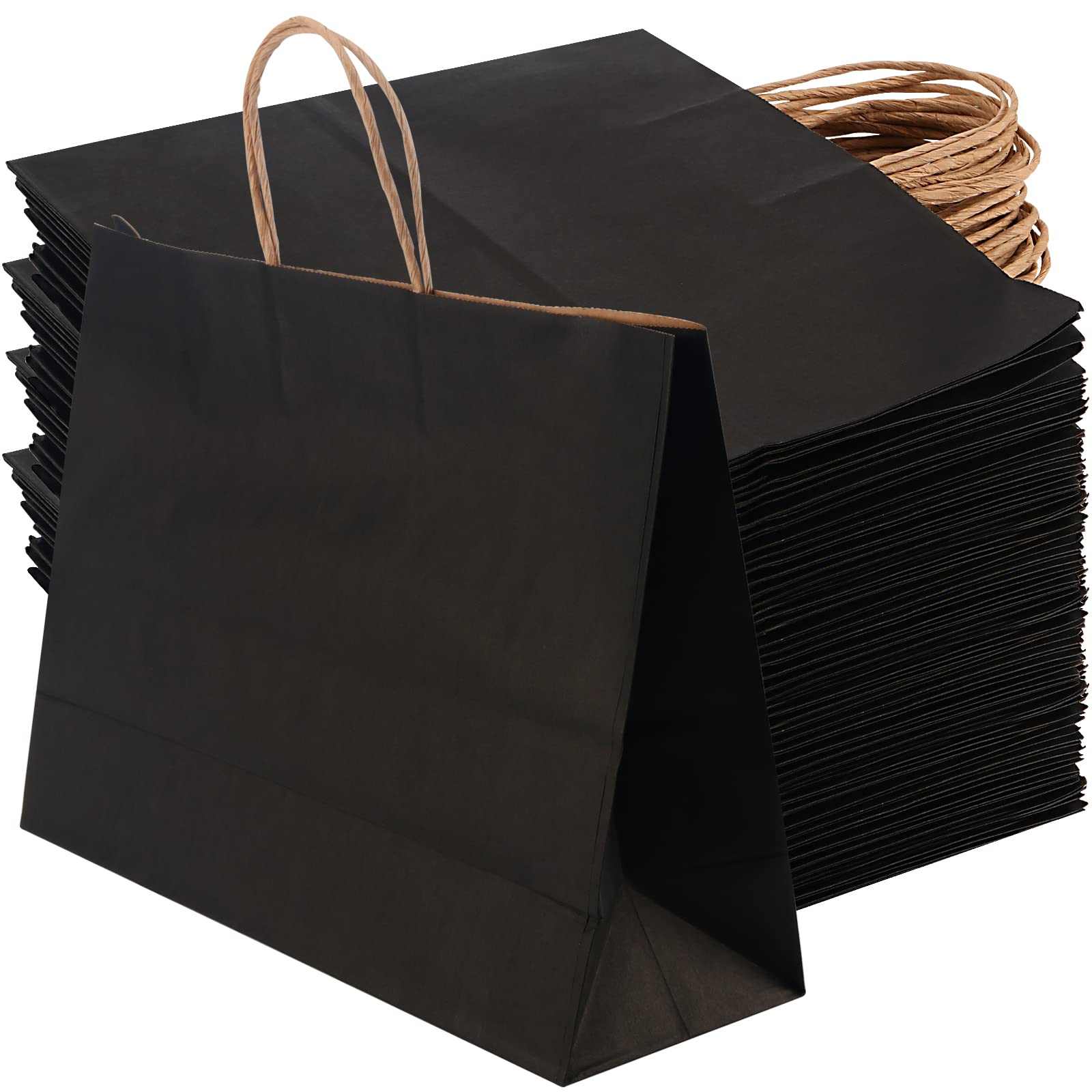 JEUIHAU 25 PCS Black Kraft Paper Bags, Paper Gift Bag with Handles, Large Black Bags for Party Favours, Shopping, Birthday, Wedding, Christmas Gifts, 32 x 11 x 24.5cm