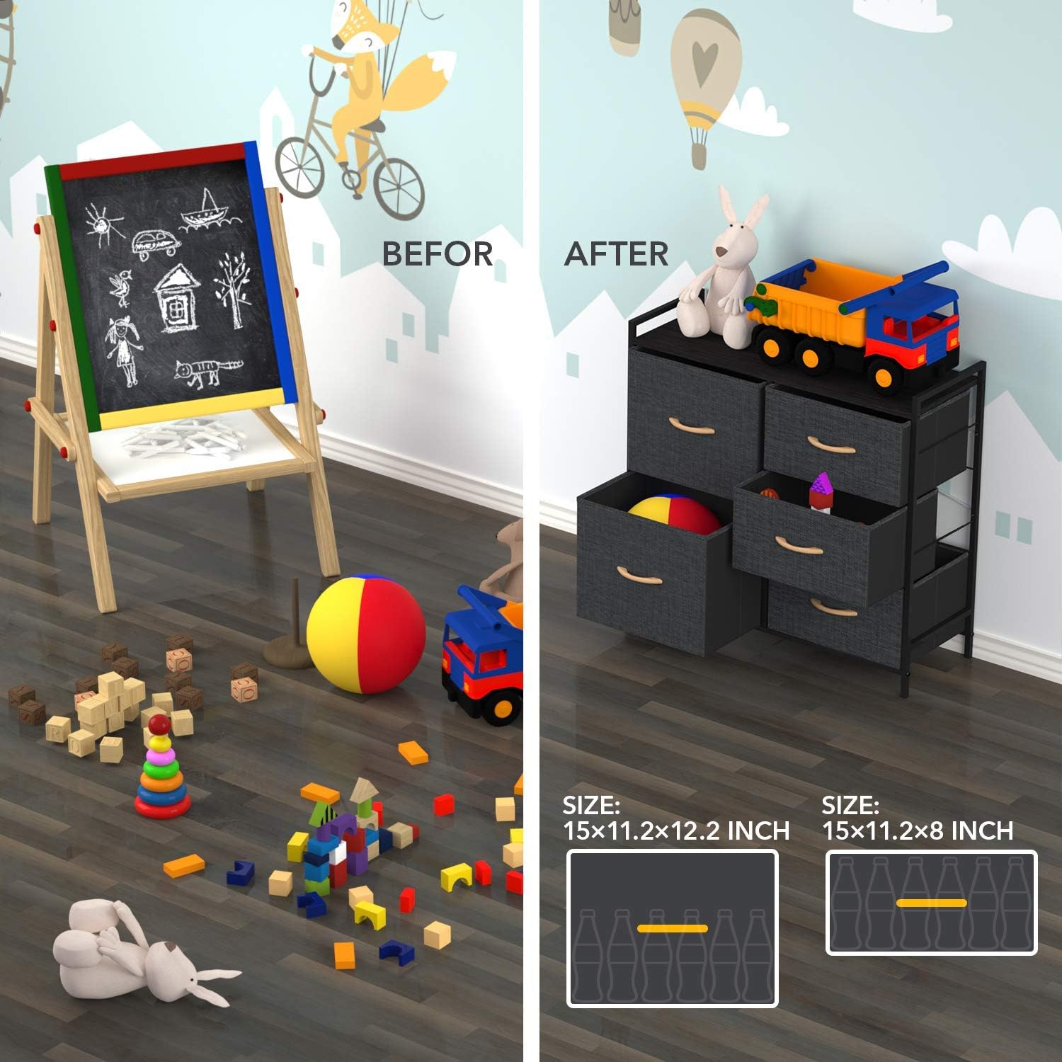 ROMOON Dresser Organizer with 5 Drawers, Fabric Dresser Tower for Bedroom, Hallway, Entryway, Closets - Dark Gray -