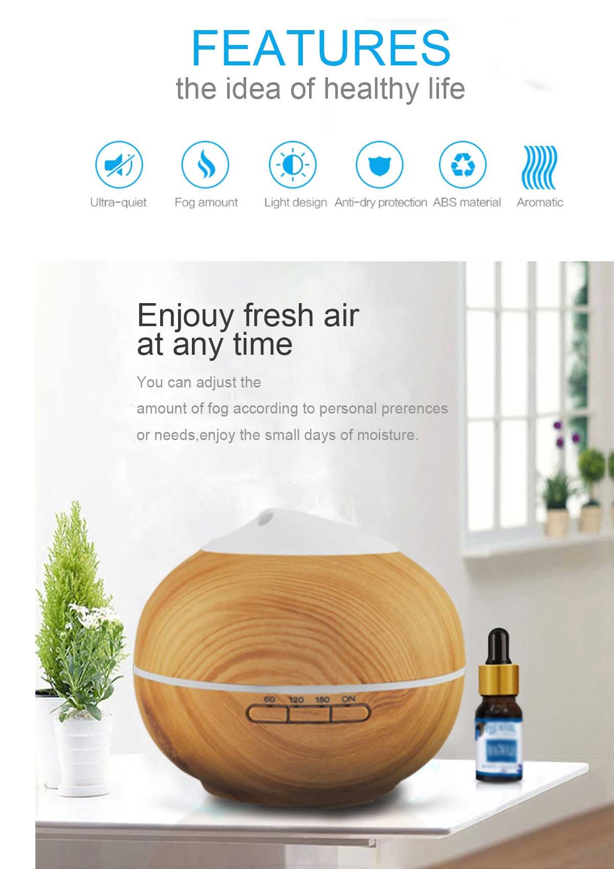 Aroma Diffuser, 200ml Holzmaserung Luftbefeuchter mit Farbenwechselnde Elektrisch Duftlampe 7 Farben für Yoga Salon Spa Wohn Schlaf Bade oder Kinderzimmer Hotel