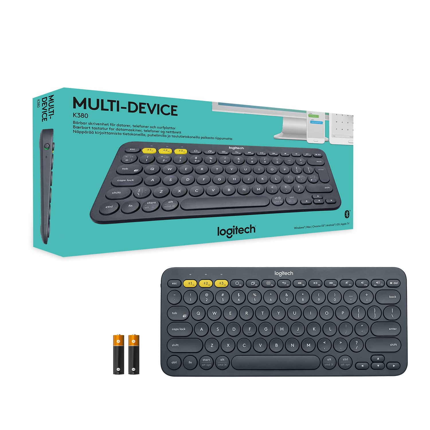 Logitech K380 Pebble Multi-Device Bluetooth Keyboard – Windows, Mac, Chrome OS, Android, iPad, iPhone, Apple TV Compatible – with Flow Cross-Computer Control and Easy-Switch up to 3 Devices –Dark Grey