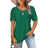 Womens Summer Tops Casual Short Sleeve Crew Neck Shirts Puff Sleeve Tshirts Loose Fit Tees