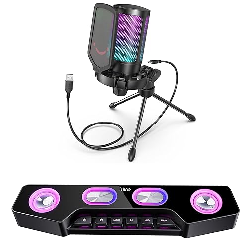 FIFINE Gaming Microphone and Computer Speaker, USB Mic with Quick