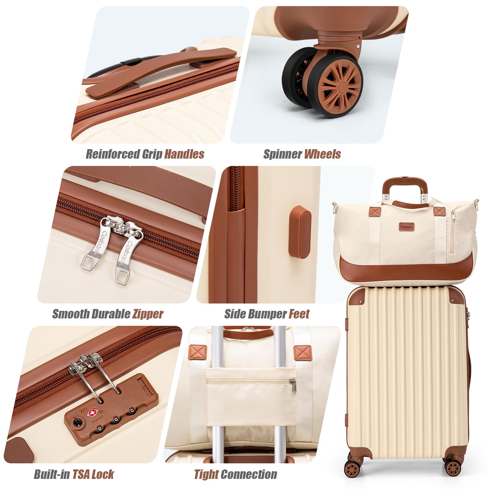 Cosbarn Luggage Sets 5 Piece Suitcases with Wheels, Suitcase Set ABS Hard Case Luggage with TSA Lock Spinner Wheels Durable Travel Luggage