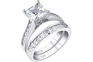 Newshe Jewellery Wedding Rings for Women Cubic Zirconia 925 Sterling Silver Engagement Ring Sets Princess Bridal Promise Size 4-13