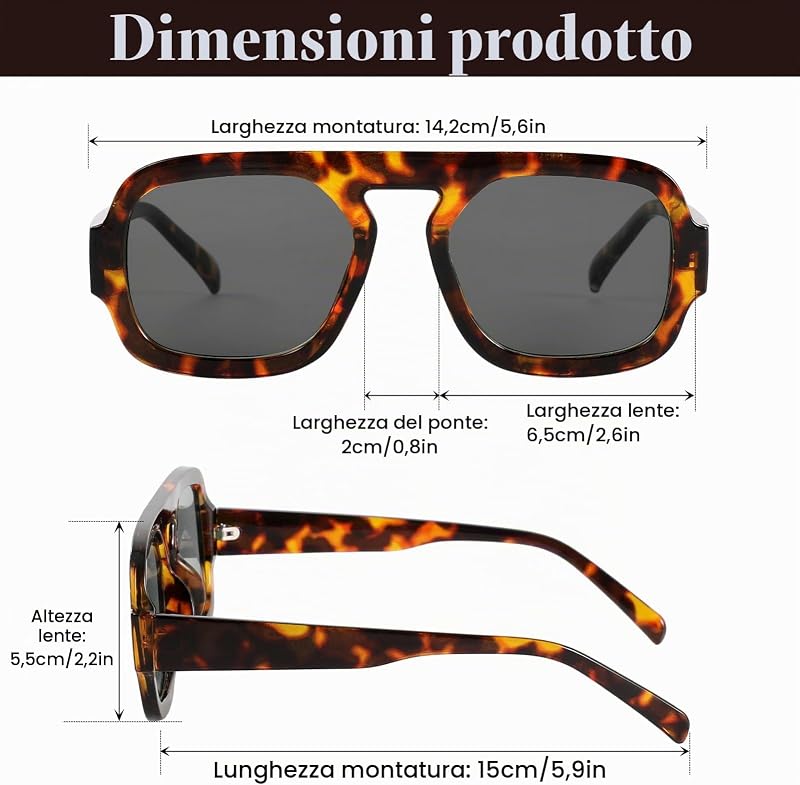 2 Pezzi Occhiali da Sole da Uomo Donna Occhiali da Sole Retrò 70s a Forma di Rettangolo Protezione UV400 Occhiali da Guida
