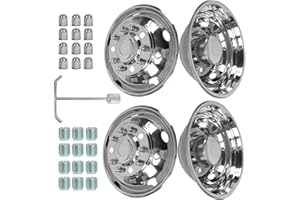 hightall 19.5 Wheel Simulators, 19.5" 10 Lug Stainless Steel Hubcaps,Polished Surface,2Pcs Front Wheel/2Pcs Rear Wheel,Bolts On Wheel Cover Set Compatible with 2008-2023 Dodge Ram 4500/5500