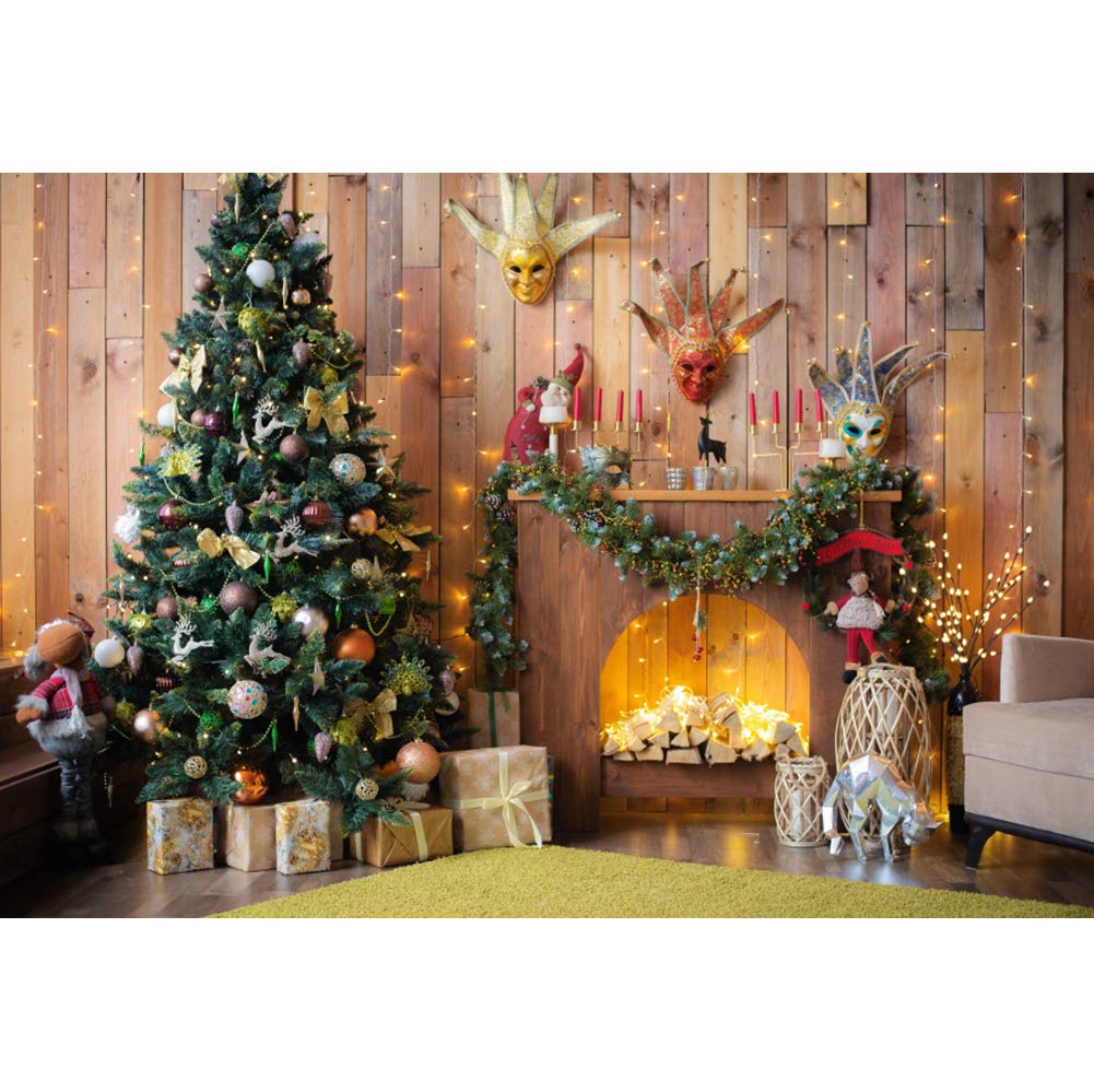YongFoto 10x6.5ft Photography Backdrop Christmas tree Gift Fireplace Carnival Mask Sofa Cadel Carpet Interior Xmas Photo Background Backdrops Photography Party Adults Portrait Photo Studio Props — image 1