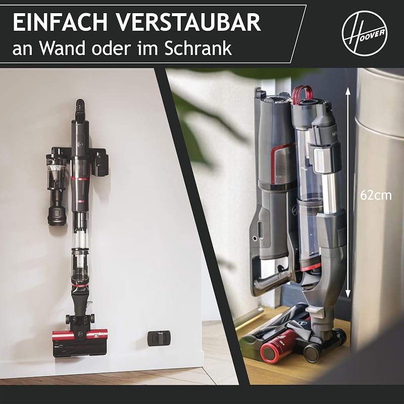 HFX Akku Staubsauger mit LED-Licht, bis 120 m² saugen I Staubsauger kabellos mit Corner Genie™ zum Reinigen von Ecken & Kanten I mit Anti-Twist gegen Verheddern eingesaugter Haare [HFX10H]