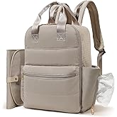 MOMINSIDE Diaper Bag Backpack Large Baby Diaper Bag With 15 Pockets,Patchwork Baby Travel Bag Organizer for Mom,4 Insulated Pockets,Changing Pad,Brown