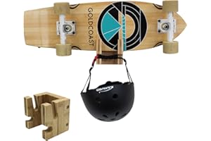 COR Surf Skateboard and Snowboard Wall Mount | Bamboo Skateboard Rack with Extra Storage Hook for Helmet or Bag