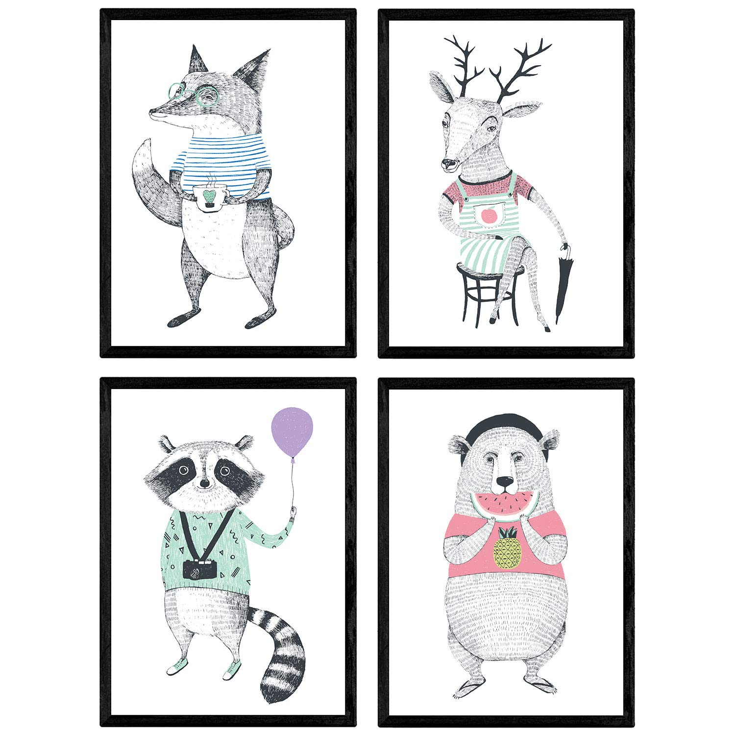 Nacnic Modern Poster Animals Scandinavians. Animal sheet with Nordic design. A3 size