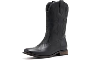 VODVOB Cowboy Boots for Men Classic Embroidered Western Boots Slip Resistant Square Toe Chunky Heel Ankle Boots Durable and Fashionable Retro Short Boots