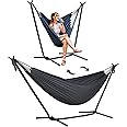SUNCREAT 2-in-1 Hammocks Convertible Portable Double Hammock with Stand Included, Outdoor Hammock and Stand, Patent Pending, Dark Grey