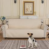 XINEAGE Quilted 3 Seater Sofa Cover Water Resistant Non Slip Beige view 2