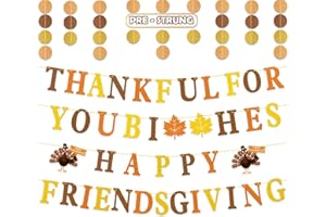 ROSULASI Pre-Strung Happy Friendsgiving Banner Thankful For You Banners Friendsgiving Party Decorations Gold Glitter Friends Giving Garland Sign Indoor Fireplace Mantle Home Office Thanksgiving Party Supplies
