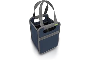 meori Foldable 4 Bottle Wine Tote Marine Blue Organize Crate Glass Dividers Stylish Travel Storage Box Liquor Spirits Tastings Grocery Shopping Hostess Gift (A100814)