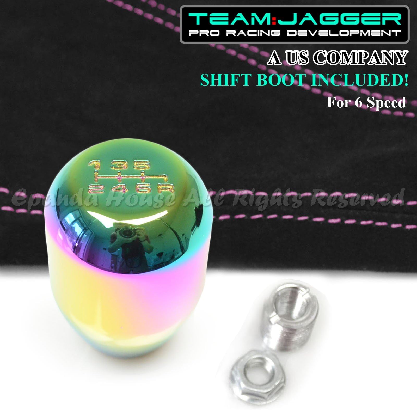EpandaHouse Team Jagger 6-Speed Manual Gear Shift Knob Neochrome M12x1.5 Thread+ Pink Stitch Boot